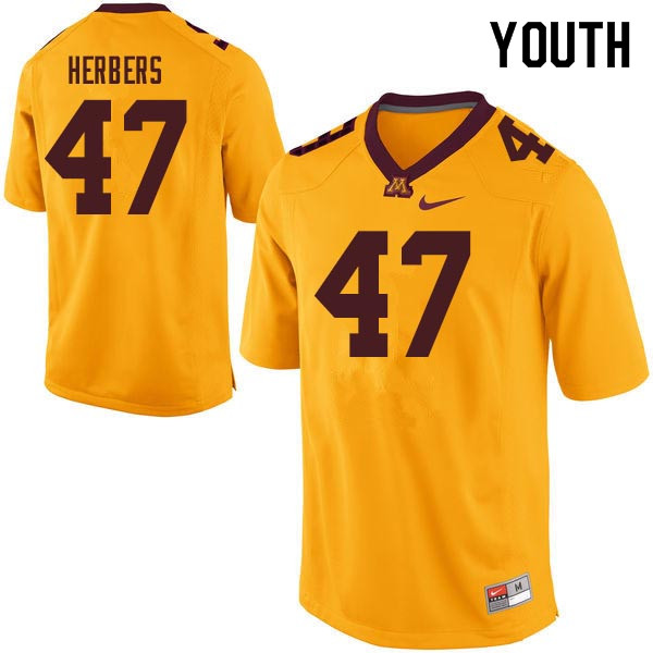 Youth #47 Jacob Herbers Minnesota Golden Gophers College Football Jerseys Sale-Gold